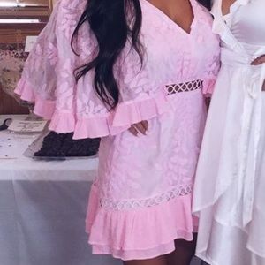 Pink dress with ruffle sleeve